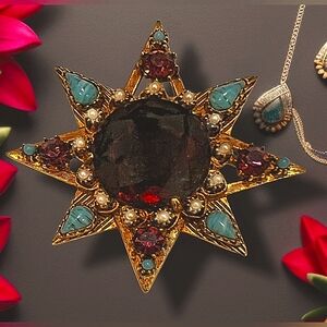 Florenza Amethyst Turquoise Pearl Starburst Pin/Pendant